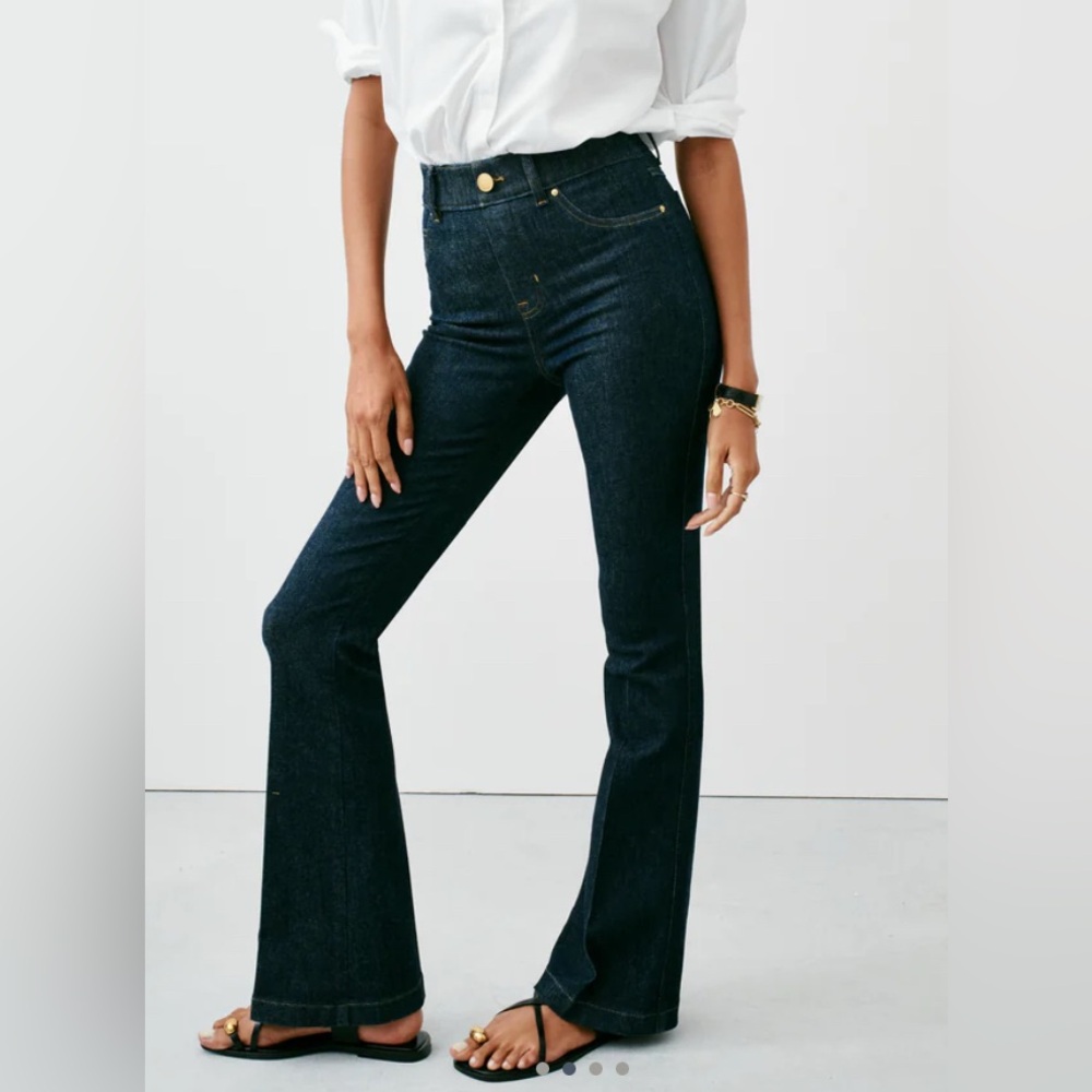 Spanx High-Rise Flare Jeans — Dark Indigo, Size Medium